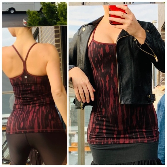 Lululemon Power Y Tank Maroon Camo Slim Fit Racer Back Long Build In Bra Top - Picture 3 of 14